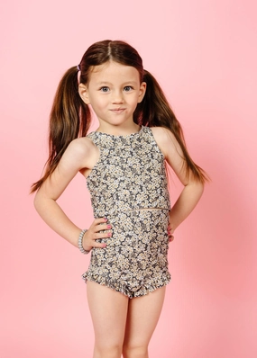Antique Daisy | Mini Racer Back Top girls full coverage swimwear, kids swimwear for pool