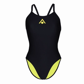 Aqua Sphere Essentials Tie Back Women's Swimsuit - Black/Yellow swim training suits women, performance one piece swimsuits