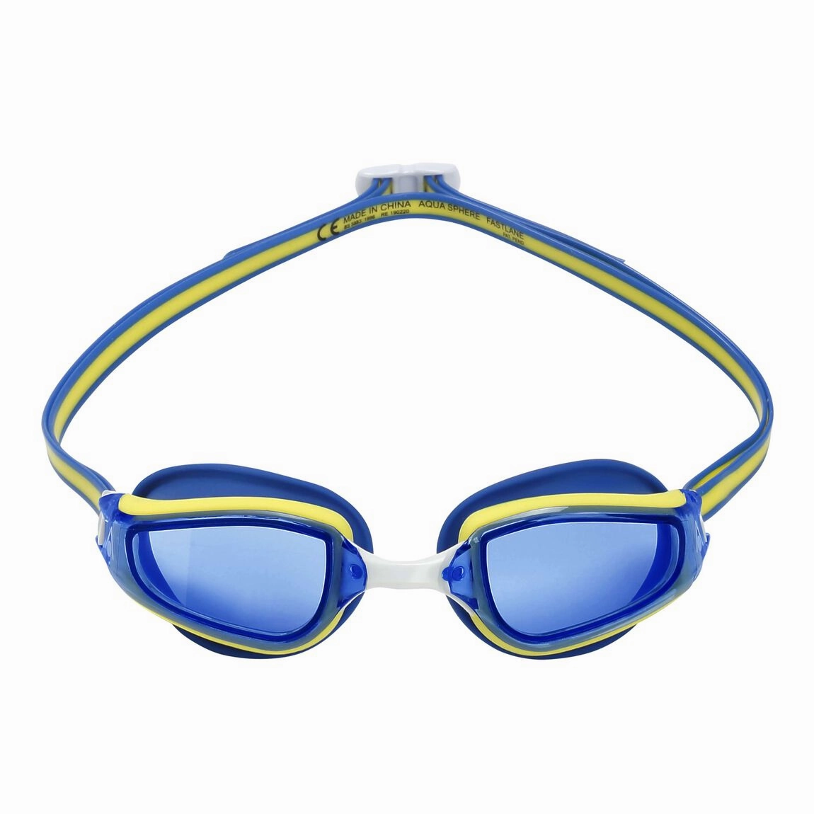 Aqua Sphere Fastlane Goggles - Blue/Yellow anti fog swim goggles, swim training goggles