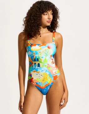 Aquarius Square Neck Swimsuit - Turquoise womens resort swimwear, flattering one-piece swimsuits