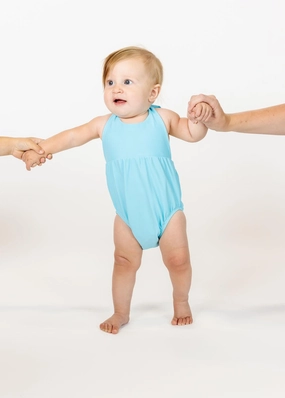 Arctic Blue | Baby Romper One-Piece girls full coverage swimwear, kids swimwear for pool