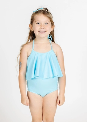 Arctic Blue | Mini High-Waisted Bottoms girls full coverage swimwear, kids swimwear for pool