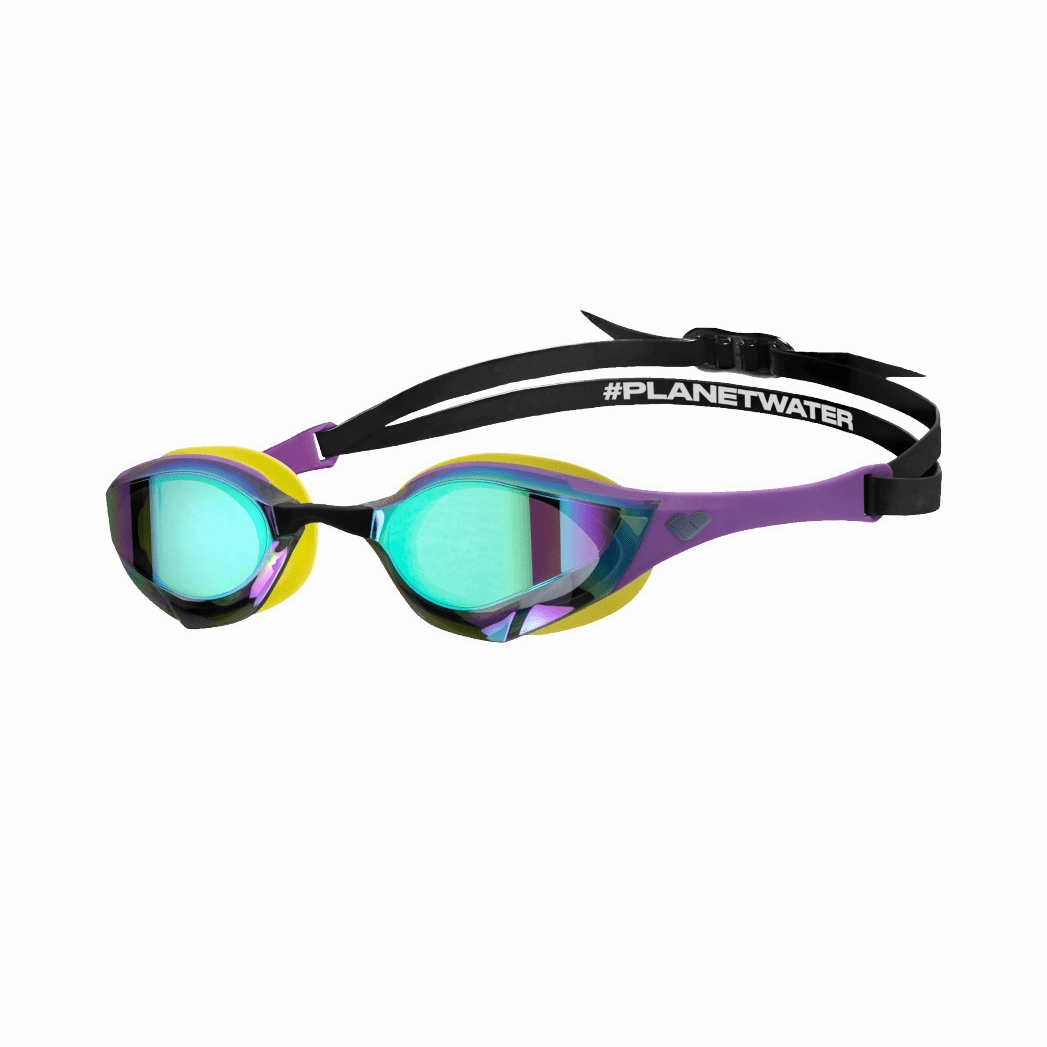 arena Cobra Edge Swipe Mirror Goggles - Emerald/Plum/Cyber Lime anti fog swim goggles, swim training goggles