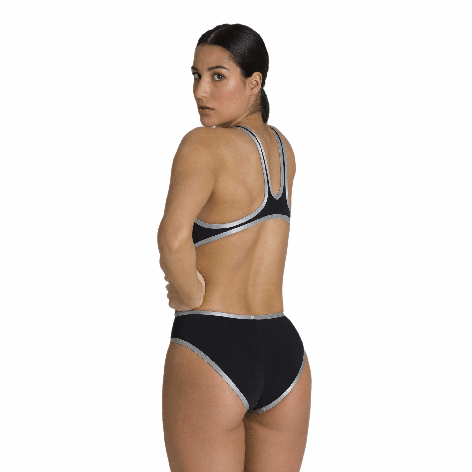 Arena ONE Big Logo One Piece Ladies Swimsuit - Black/Silver