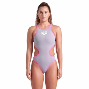 Arena ONE Big Logo One Piece Ladies Swimsuit - Sea Foam/Pink swim training suits women, performance one piece swimsuits