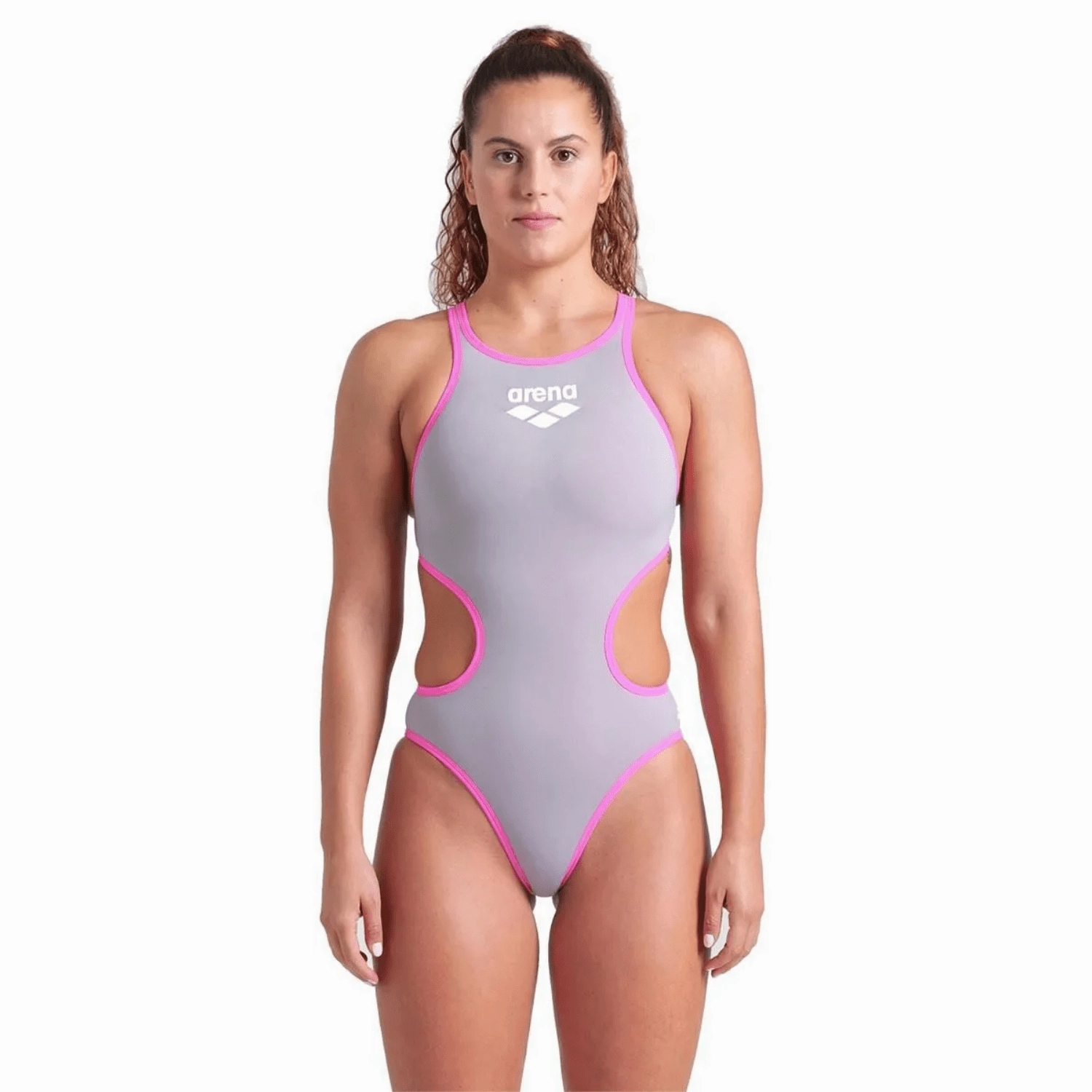 Arena ONE Big Logo One Piece Ladies Swimsuit - Sea Foam/Pink swim training suits women, performance one piece swimsuits