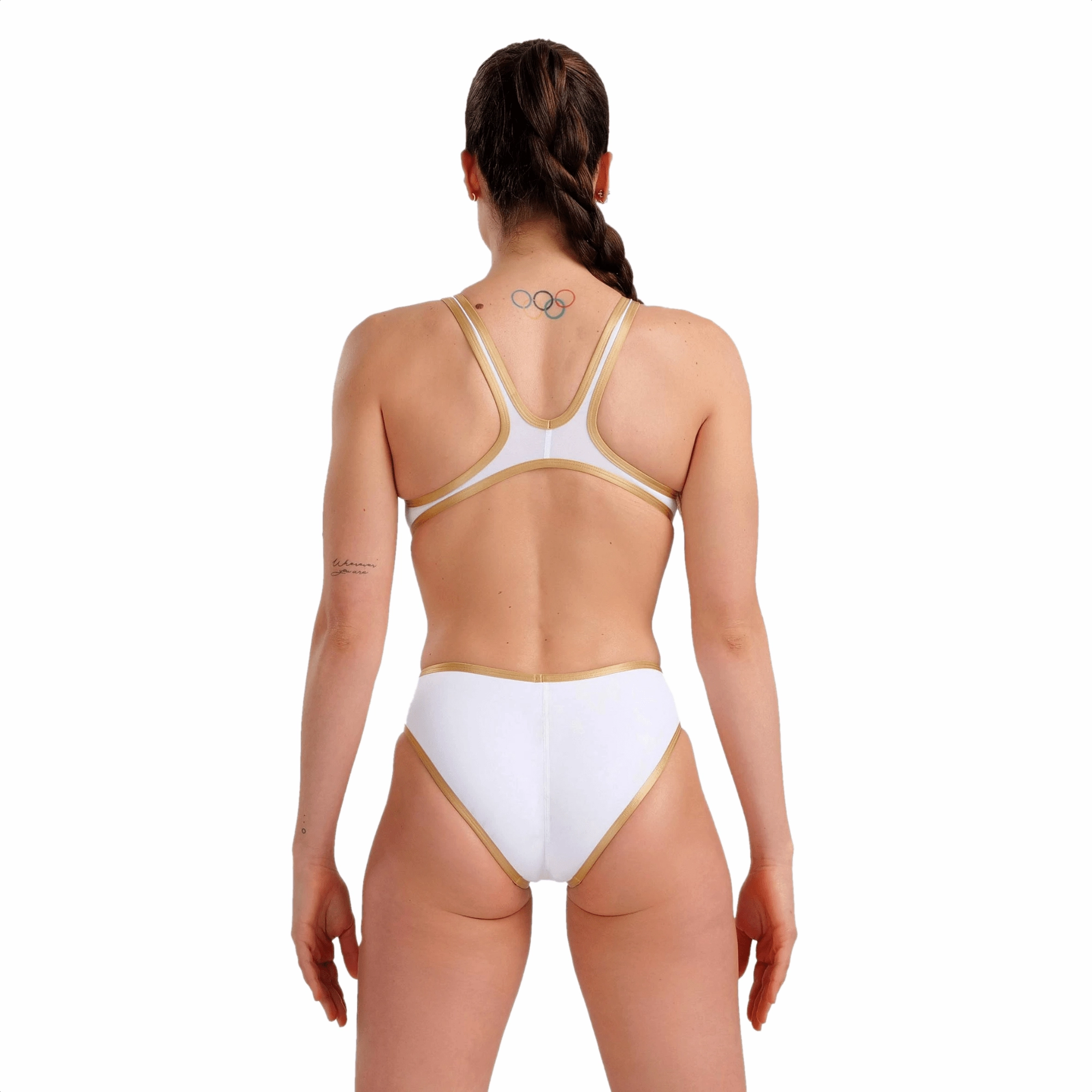 Arena ONE Big Logo One Piece Ladies Swimsuit - White/Gold
