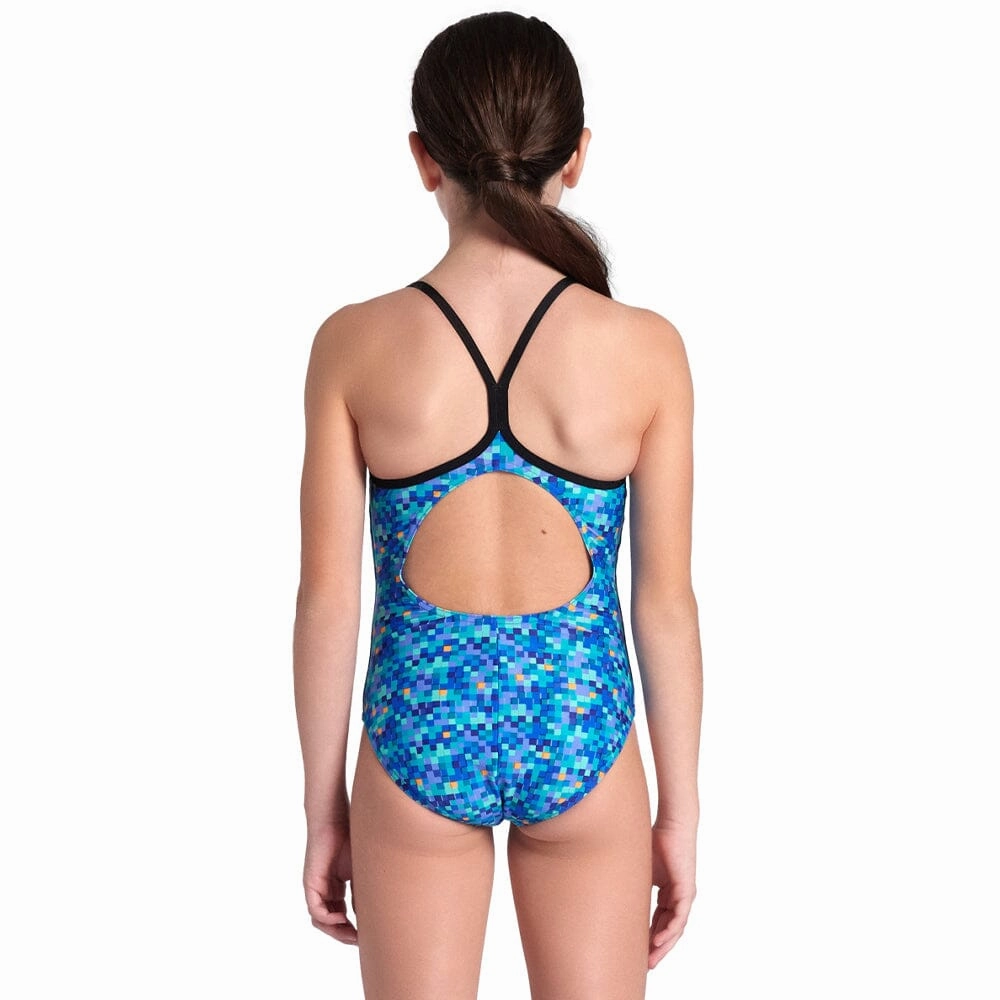 Arena Pool Tiles Lightdrop Back Girls Swimsuit - Black/Blue Multi