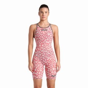 Arena Powerskin Carbon Air 2 Open Back Women's Kneeskin - Limited Edition Leopard Geranium performance swimwear for women, athletic swimsuits
