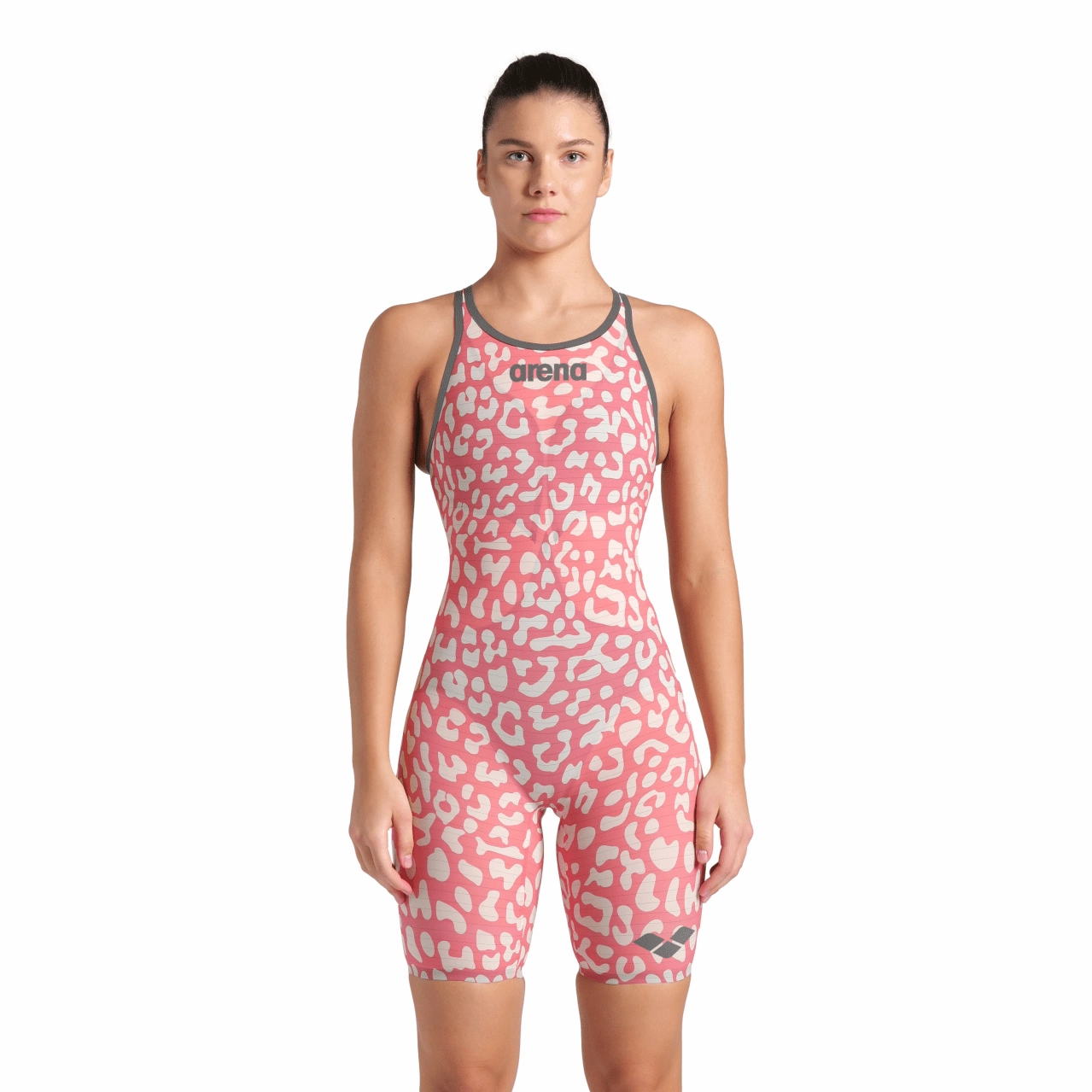 Arena Powerskin Carbon Air 2 Open Back Women's Kneeskin - Limited Edition Leopard Geranium swim training suits women, performance one piece swimsuits