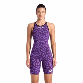 Arena Powerskin Carbon Air 2 Open Back Women's Kneeskin - Limited Edition Leopard Violet performance swimwear for women, athletic swimsuits
