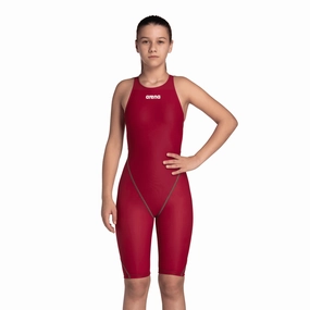 Arena Powerskin ST NEXT Junior Girls Open Back Kneeskin - Deep Red swim training suits women, performance one piece swimsuits