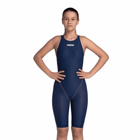 Arena Powerskin ST NEXT Junior Girls Open Back Kneeskin - Navy swim training suits women, performance one piece swimsuits