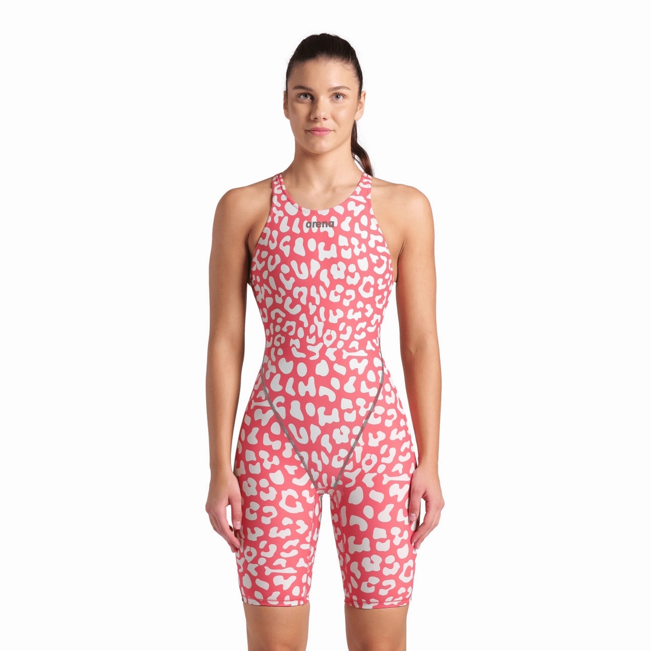 Arena Powerskin ST NEXT Womens Kneeskin Limited Edition - Leopard Geranium swim training suits women, performance one piece swimsuits
