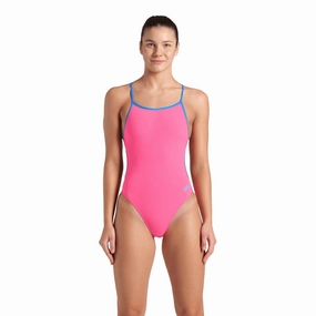Arena Women's Team Swimsuit Lace Back Solid - Pink/Blue swim training suits women, performance one piece swimsuits