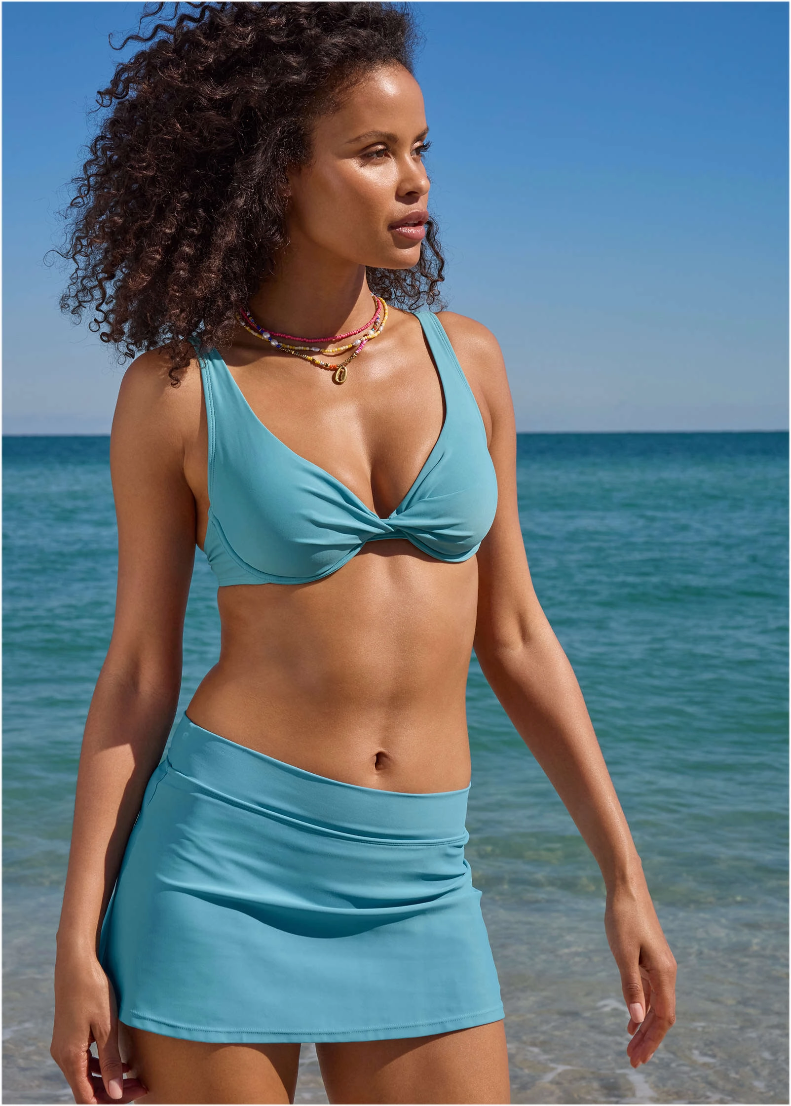 Aruba Swim Skirt - Blue plain swimwear women, minimalist swimsuits