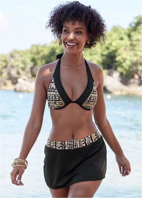 Aruba Swim Skirt - Golden Stripes modest swim bottoms women, comfortable bikini bottoms