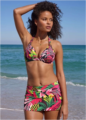 Aruba Swim Skirt - Polynesian Palm swimwear with tummy control, elegant swimsuits for women