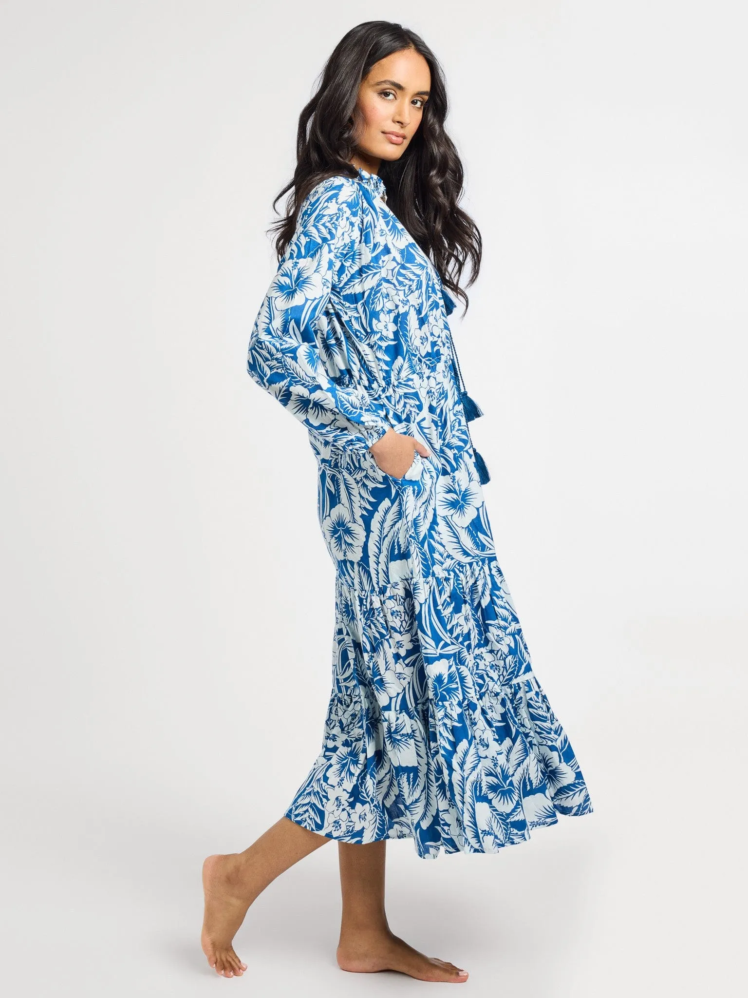Astrid Dress in Blue Hibiscus