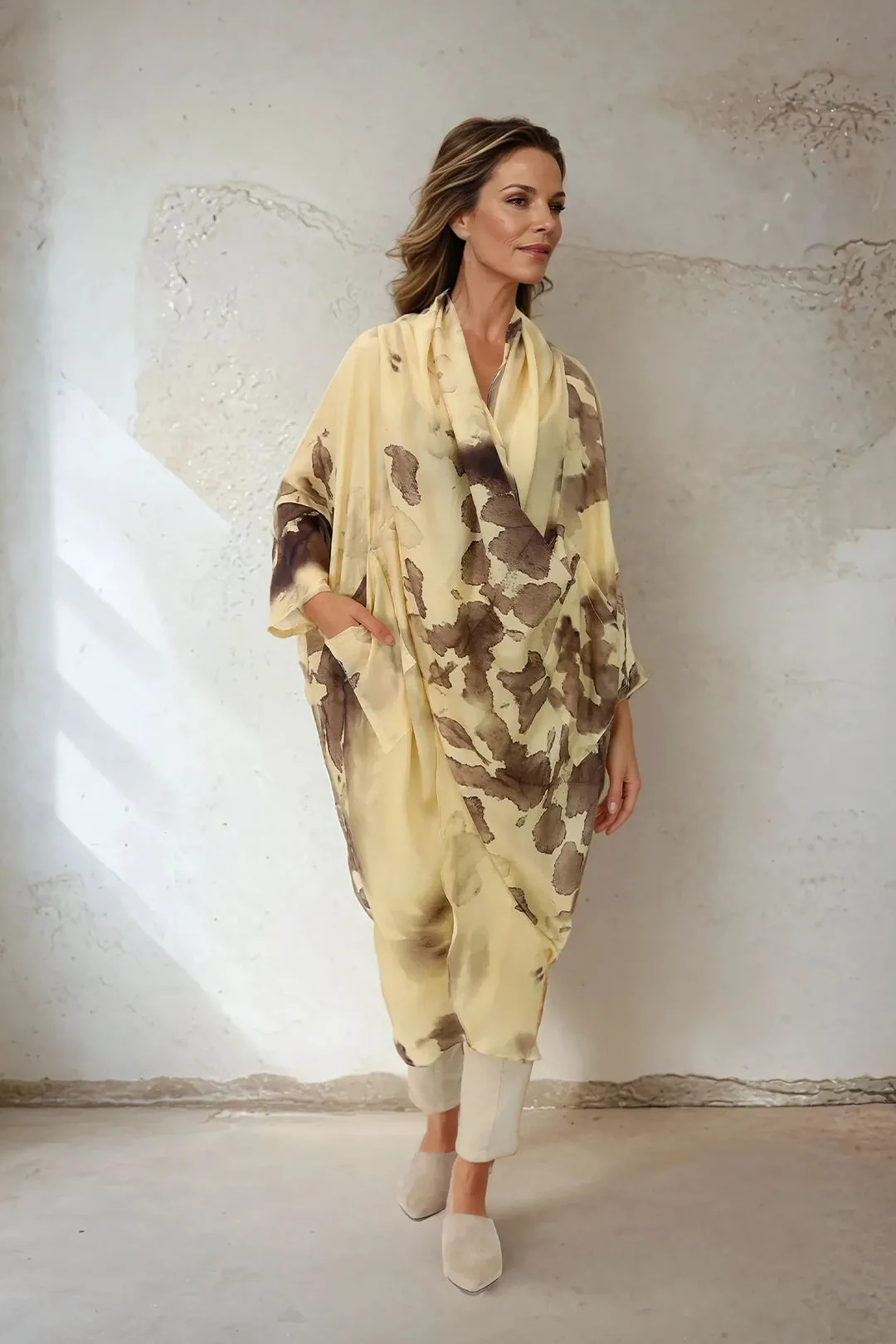 ATHENA CAPE WRAP IN SILK VOILE IN SUMMER SUNSET