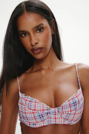 Austin Underwire Bikini Top - Americana Plaid beach bikini styles for women, modern cut swim bikinis