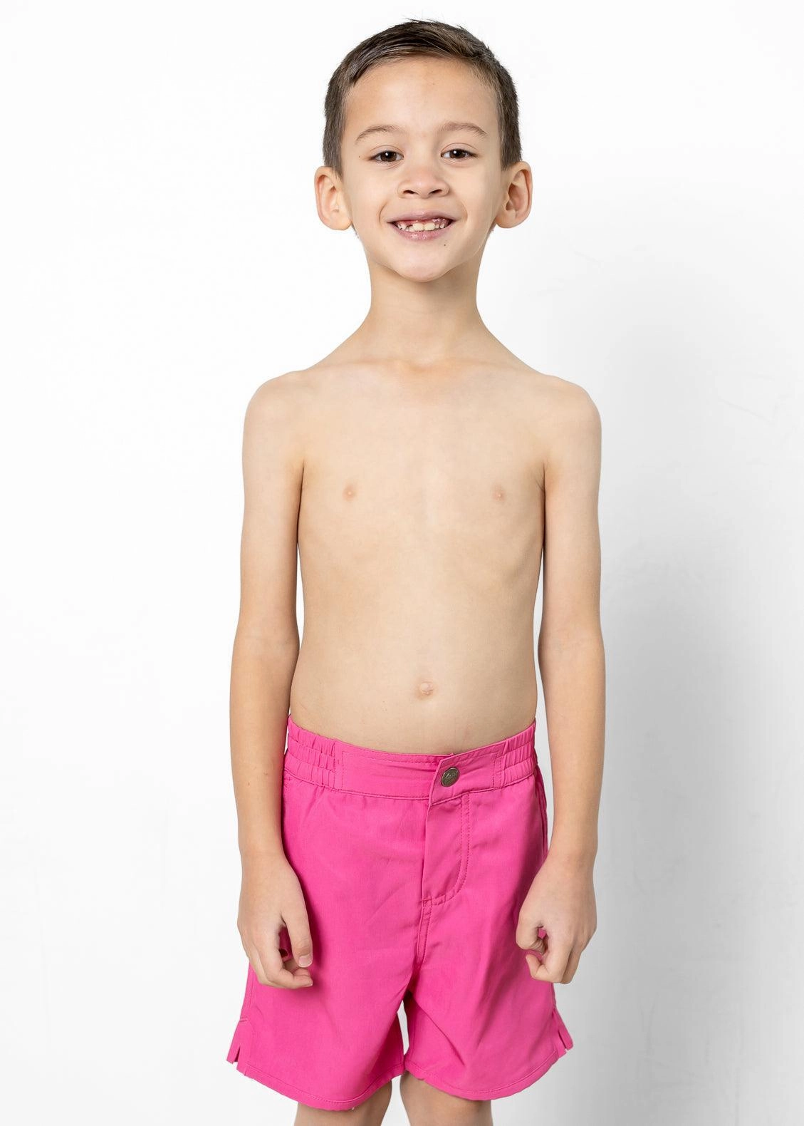 Azalea Pink | Mini Boardies boys summer swimwear, boys rash guard swim sets