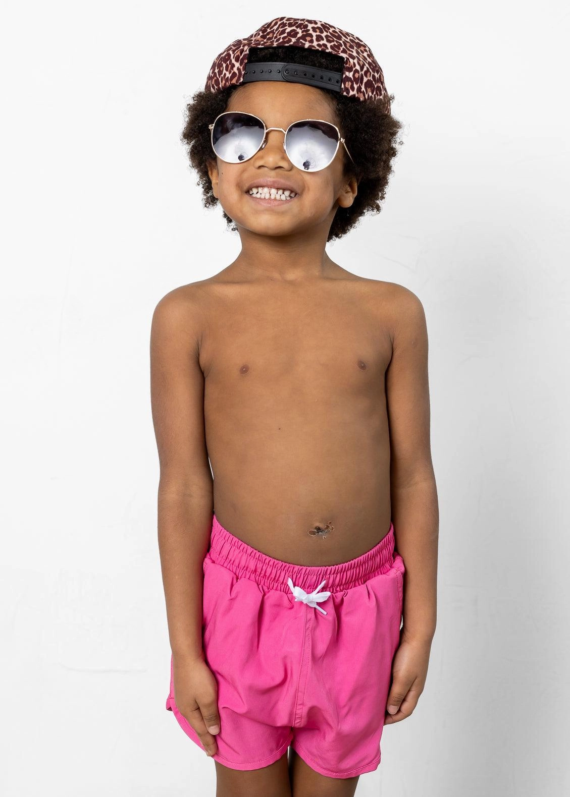 Azalea Pink | Mini Retro Shorties boys summer swimwear, boys rash guard swim sets