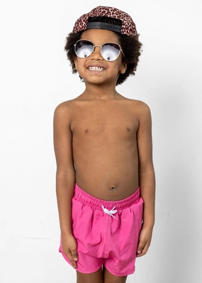 Azalea Pink | Mini Retro Shorties boys summer swimwear, boys rash guard swim sets