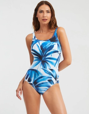 Azura High Front Swimsuit - Blue and White cup sized swimwear women, supportive swimsuits for large bust