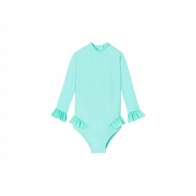 Baby Girl's Long Sleeve Swimsuit In Aqua stylish teen girl swimsuits, teen girls swimwear sets