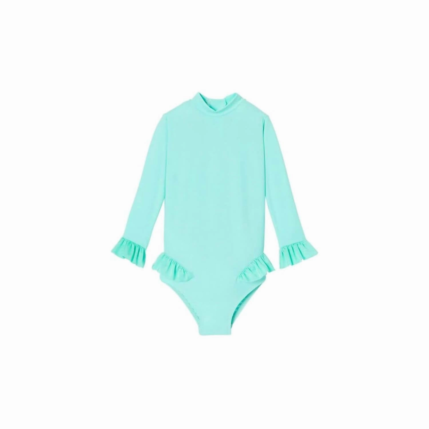 Baby Girl's Long Sleeve Swimsuit In Aqua stylish teen girl swimsuits, teen girls swimwear sets