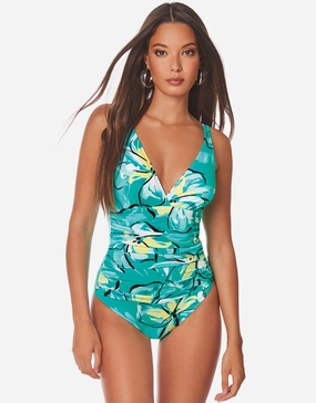 Bali Gathered Front Swimsuit - Green cup sized swimwear women, supportive swimsuits for large bust