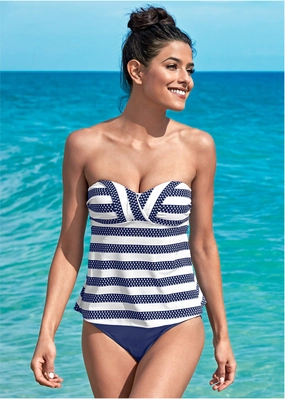 Bandeau Tankini Top - Sailor Blue supportive swim tops, printed bikini tops