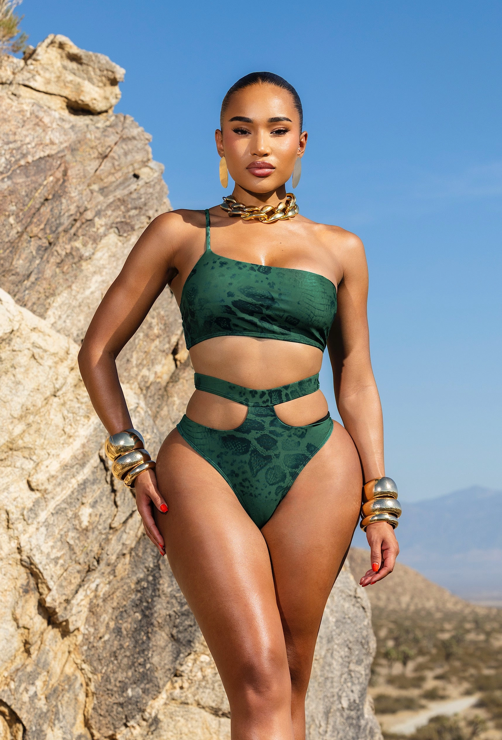 Basil High Waisted Bikini - Jade Snake