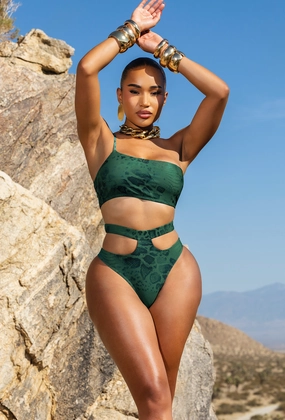 Basil High Waisted Bikini - Jade Snake classic triangle bikinis, simple bikini top and bottom