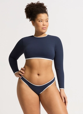 Beach Bound Cropped Long Sleeve Rashie - True Navy two-piece bikinis for women, trendy bikinis for beachwear