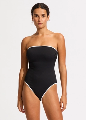 Beach Bound DD Bandeau One Piece - Black slimming one piece swimsuits, fashionable one piece suits