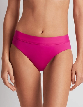 Beach Club Solids Classic Band Hipster Bikini Pant - Freesia Pink adjustable swim bottoms women, flattering bikini bottoms