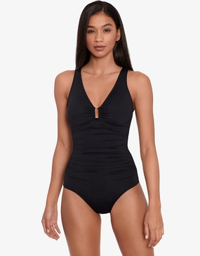Beach Club Solids Ring OTS Swimsuit - Black underwired swimsuits for women, supportive swimwear tops