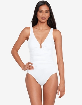 Beach Club Solids Ring OTS Swimsuit - White underwired swimsuits for women, supportive swimwear tops