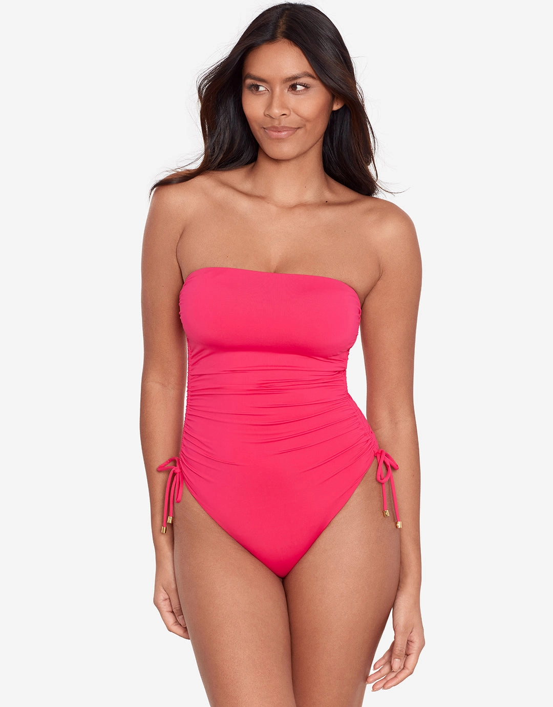 Beach Club Solids Ruched Strapless Swimsuit - Passionfruit bandeau swimsuits for women, strapless swimwear tops