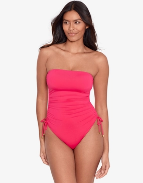 Beach Club Solids Ruched Strapless Swimsuit - Passionfruit bandeau swimsuits for women, strapless swimwear tops