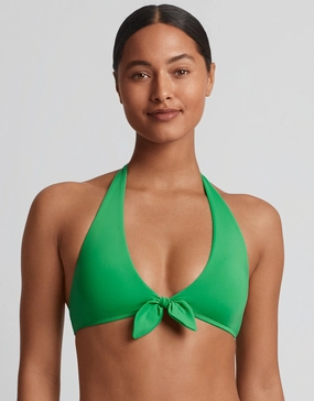 Beach Club Solids Tie Front Halter Bikini Top - Palm Green full coverage swim tops, cute bikini tops