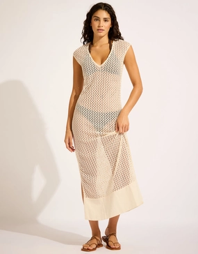 Beach Edit Maxi Tank Dress - Ecru womens resort swimwear, flattering one-piece swimsuits