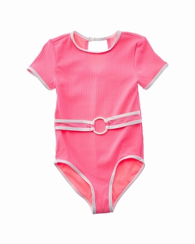 Beach Lingo Belted Cap Sleeve One-Piece stylish teen girl swimsuits, teen girls swimwear sets