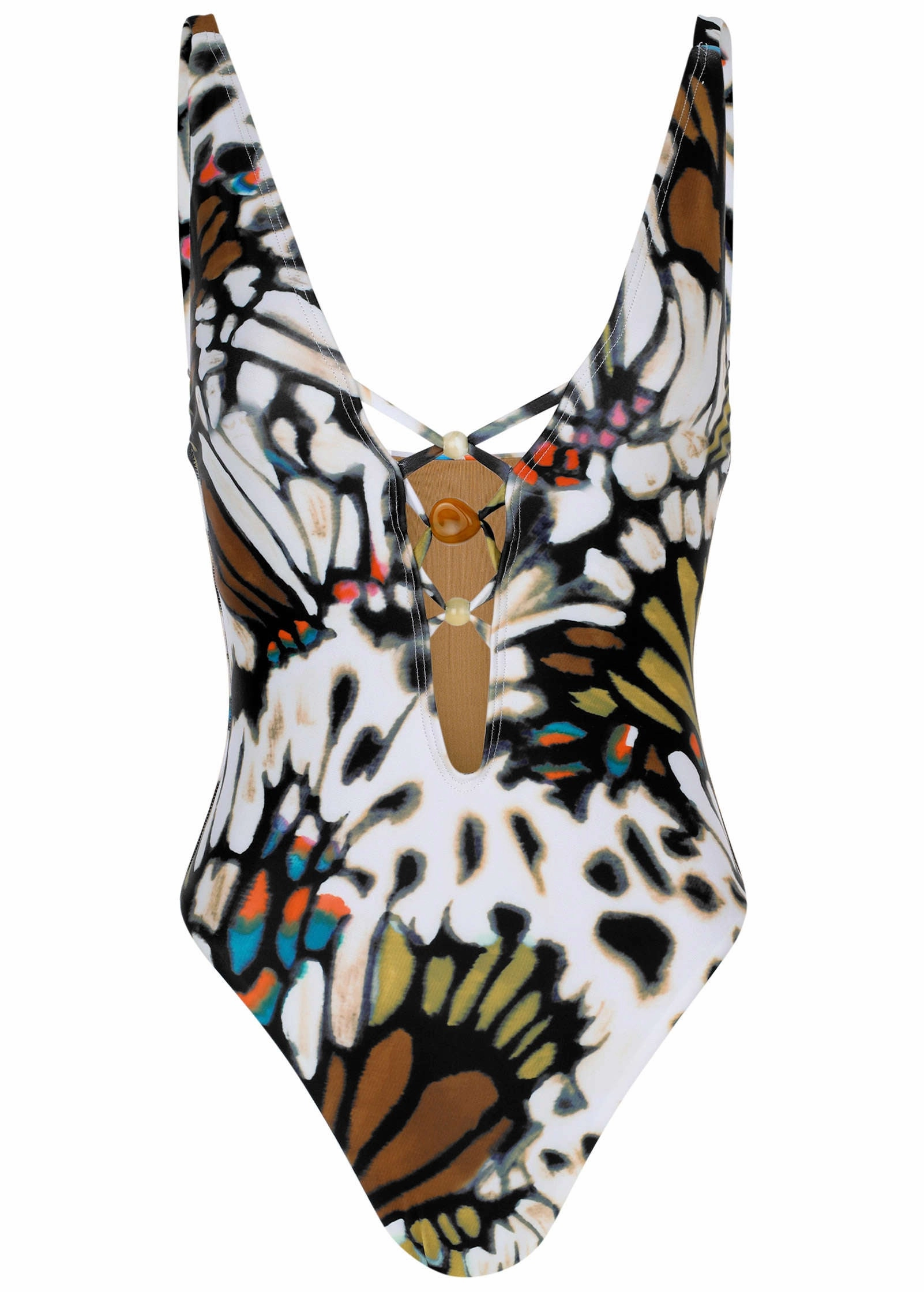 Beaded Plunging One-Piece  - Butterfly Cheetah