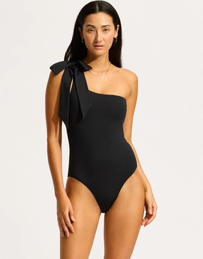 Beau One Shoulder Swimsuit - Black womens resort swimwear, flattering one-piece swimsuits