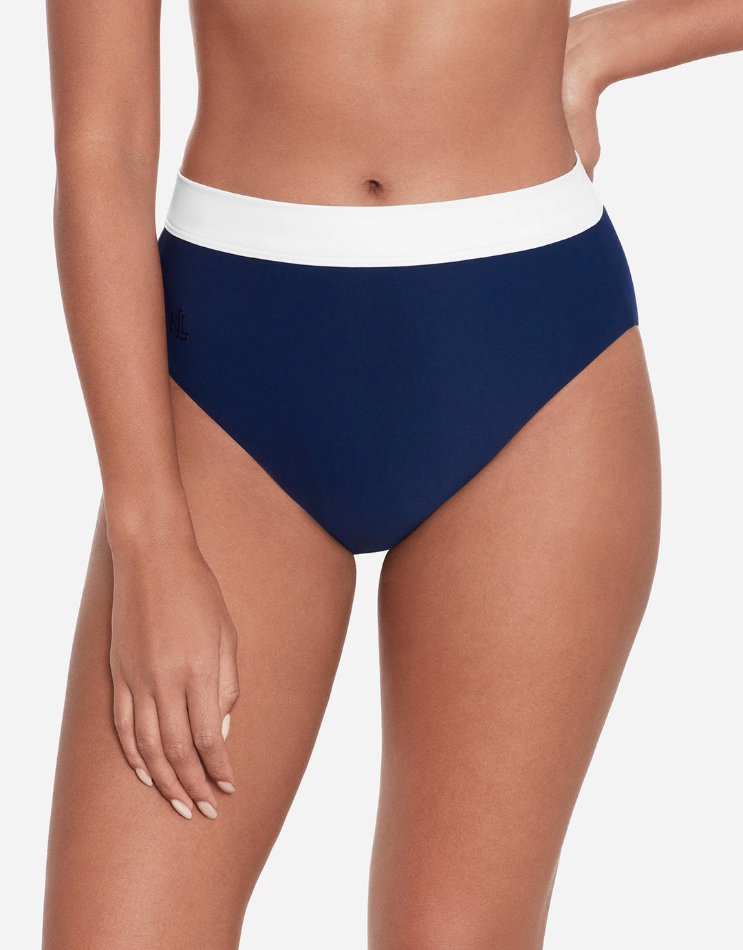 Bel Air High Waist Bikini Pant - Navy and White adjustable swim bottoms women, flattering bikini bottoms