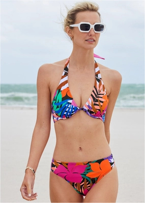 Belize Underwire Halter Top - Tropical Floral Small womens sun protection swimwear, trendy swimwear collection