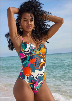 Bermuda Underwire One-Piece - Retro Chicka Combo classic one piece swimwear, stylish single piece swimsuits